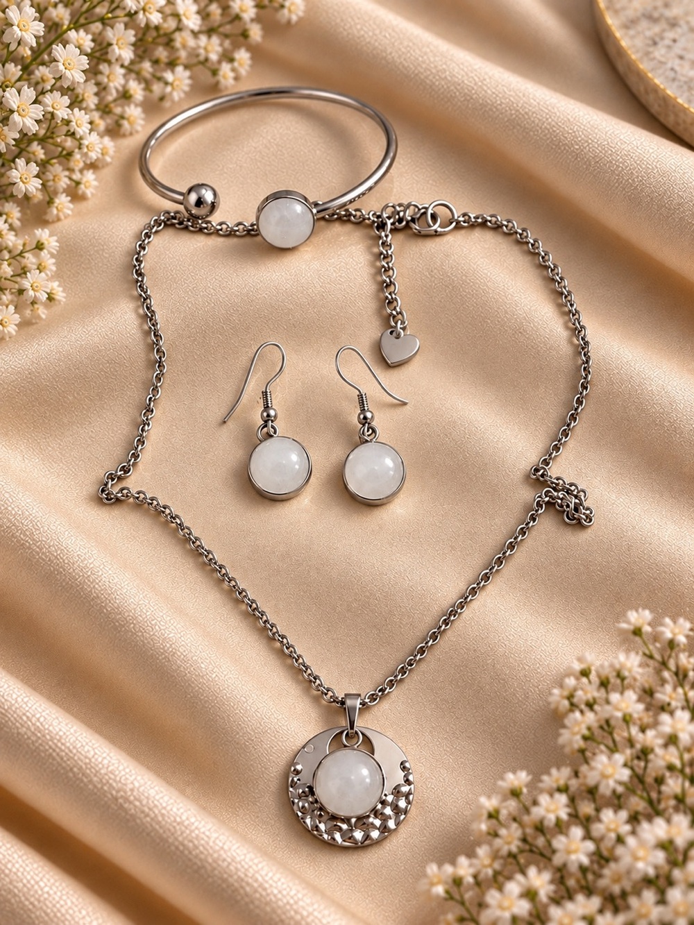 Natural white jade jewelry set